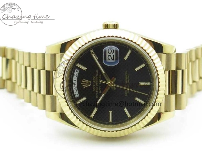 Black 40mm YG 228239 904 Version YG Bracelet Dial Markers BP A2836 Stick New Day-Date Dial on President 0420